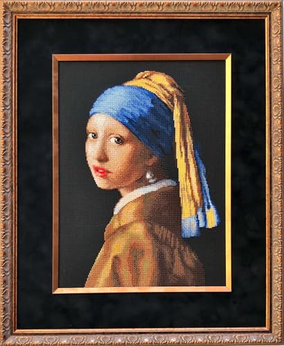 Image of RIOLIS - Girl with a Pearl Earring After J. Vermeer 100 /063, Cross Stitch Kits 11 inchx15,Cross Stitch Kits for Beginners & Advanced, Crossstitching Kit Adult, Embroidery Counted Stitching Kit