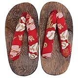 USHOBE Geta Sandals Wooden Japanese Sandals Geta Clog Sandals Wooden Geta Slippers Japanese Traditional Flip Flop for Boys Girls Shoes Red