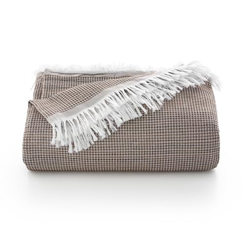 GAMUSI Plaid multifonction pour lit et canapé. Plaid - Couvre-lit en coton doux et respirant nid d'abeille - 180 x 140 cm, café