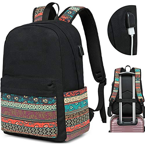 Canvas Travel Laptop Backpacks Womens College Backpack School Bag 15 inch USB Daypack