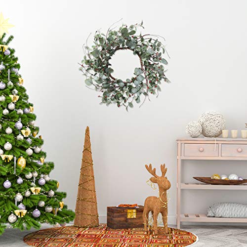 Image of YNYLCHMX Christmas Wreath for Front Door, Artificial Door Wreath Flushed with Eucalyptus Leaves with Berry, Home Decor for Indoor, Windows, Wall, Fireplace, Holiday, Party Decoration, 20 Inch