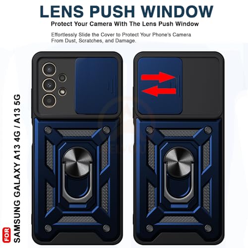 Image of Armor Bumper Back Cover Case for Samsung A13 4G | Rotating Camera Cover, Ring Holder & Kickstand | Heavy Duty & 360 Degree Protection Samsung A13 4G Back Cover (Blue)