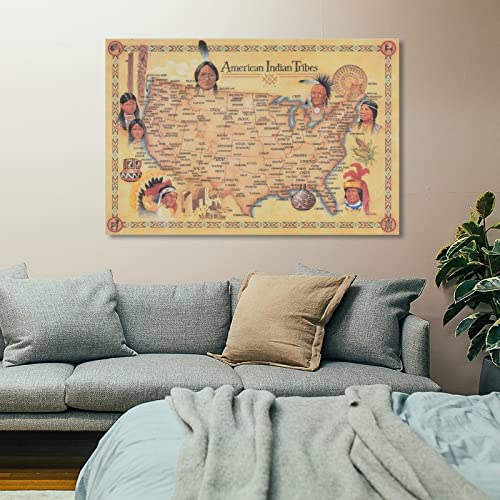 Native American Tribes Map Poster American History Canvas Wall Art Room Decor Posters Wall Art Paintings Canvas Wall Decor Home Decor Living Room Decor Aesthetic 24X36Inch(60X90Cm) Unframe #TOP6