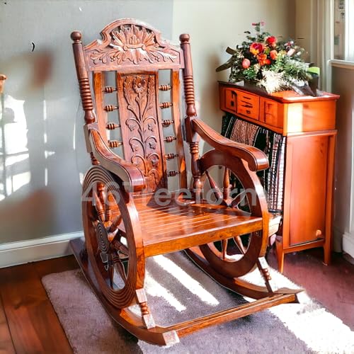 Image of Handmade Wooden Rocking Chair for Adults for Home Office Bedroom Living Room Engraved Carving Hancrafted Chair for Reading /Relaxing
