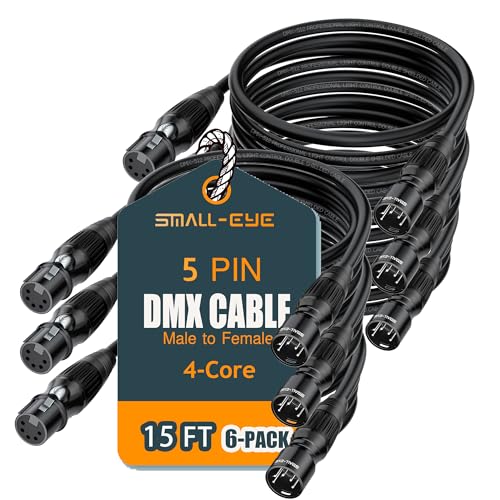 SMALL-EYE 5 Pin DMX Cables 15 ft 6-Pack, 4-Core Male to Female