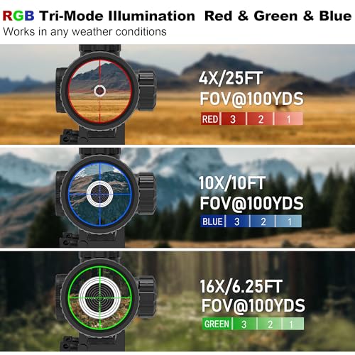 UUQ 4-16X44AO Rifle Scope Fits 11mm /20mm Mounts, for Hunting with Locking Turret Sunshade,SFP,R/G/B Illumination,Crosshairs Reticle,Front Parallax Adjustment,-Long Range Optics