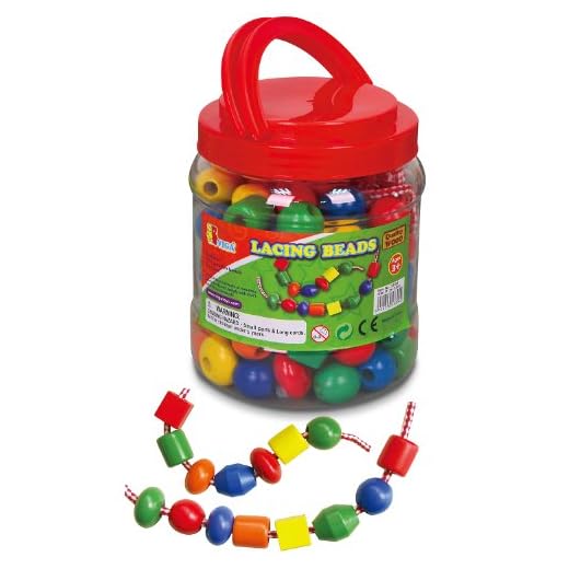 New Classic Toys Viga trä jumbo snörning pärlor badkar – barns gängning STEM träleksak flerfärgad 90 stycken