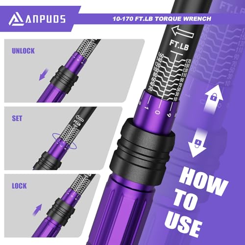 Image of ANPUDS 1 /2 Inch Drive Click Torque Wrench,10-170 Ft-Lb /13.6-230.5 Nm | Dual-direction Adjustable Torque Wrench with Dual Range Scales, 72 Tooth, ±3% High Precision for Moto, Car Maintenance