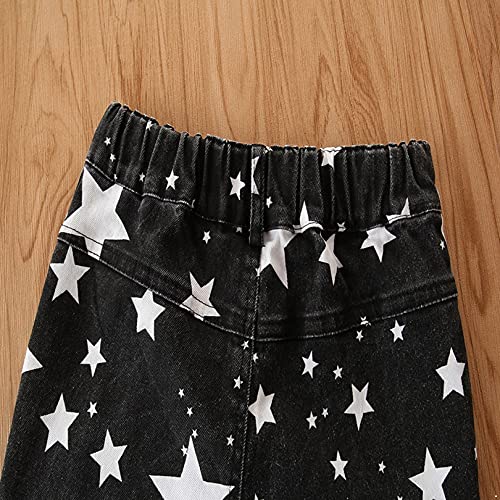easyforever Toddler Girls Star Printed Jeans Bell Bottom Pants Kids Ruffle Ripped Denim Flare Pants Leggings Trousers4
