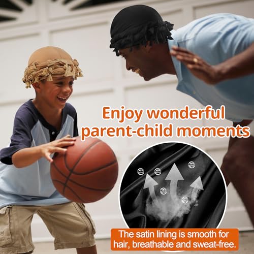 Babalet Turban Durag for Kids Boys Girls Silk Satin Lined Turban Beanies Pre-Tied Head Wraps with Twistable Tassel Tail4