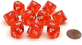 Orange Translucent Dice with White Numbers D10 Aprox 16mm (5/8in) Set of 10 Chessex