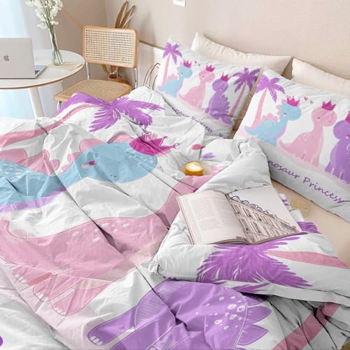 Housse de couette 240x260 dinosaure rose microfibre réversible douce - 5
