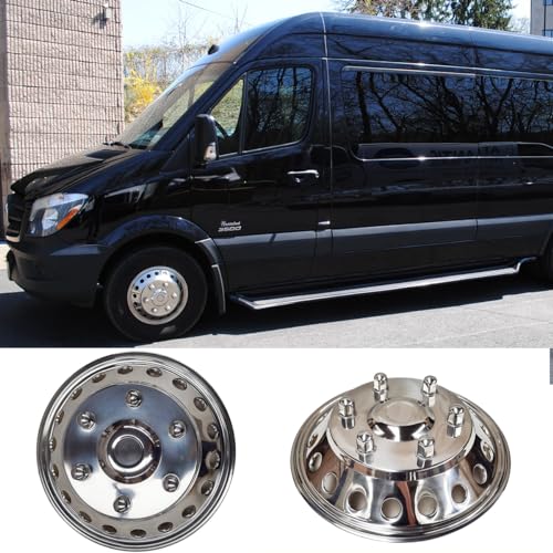 Image of K16A-F 16 inch Polished Stainless Steel Front Dually Wheel Simulator,2pc Snap on Hubcaps,6 Lug 18 Hand Hole Single Wheel Cover fit for 2012-2021 Dodge,Mercedes and Freightliner Sprinter Van