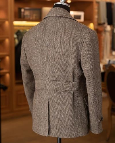 Men Tweed Herringbone Sport Coats Slim Double Breasted Wool Blend Blazer Jackets Casual Warm Vintage British Coat4