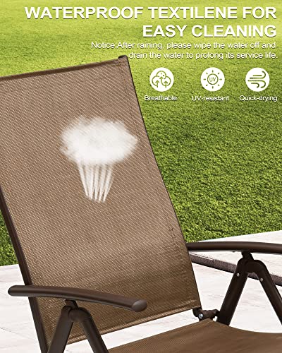 Crestlive Products Folding Patio Chaise Lounge Chair For Outside, Set Of 2, Aluminum Adjustable Outdoor Pool Recliner Chair, Brown Frame, 8 Positions (2 Pcs Brown) #TOP5