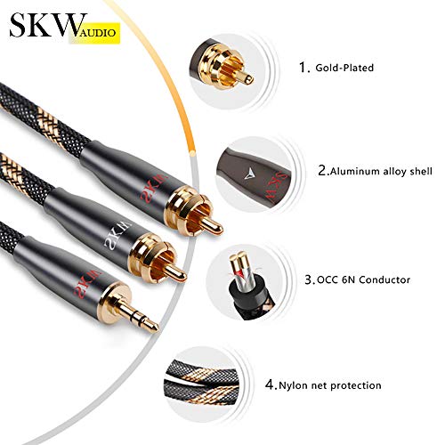 Skw Audiophile Single Crystal Copper Audio Cable 3.5Mm Male To 2 Rca Male Audio Auxiliary Stereo Y Splitter Adapter Cable (32.8Ft/10M, Black) #TOP4