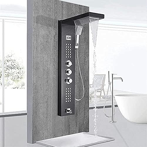 Panel de Ducha Termostático Negro Clásico en Acero Inoxidable con Duchador de Mano, Chorros de Hidromasaje, Cascada y Cabezal de Lluvia miniatura 1