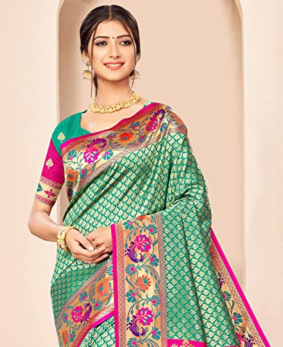 Image of Women's Paithani Silk Tassel Finish Saree Ethnic Unstitched Blouse Piece