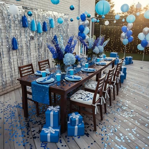 Image of Blue Metallic Foil Confetti(0.59 inch) Round Dots Glitter Table Confetti for Party Wedding Decorations,2.11 OZ per pack