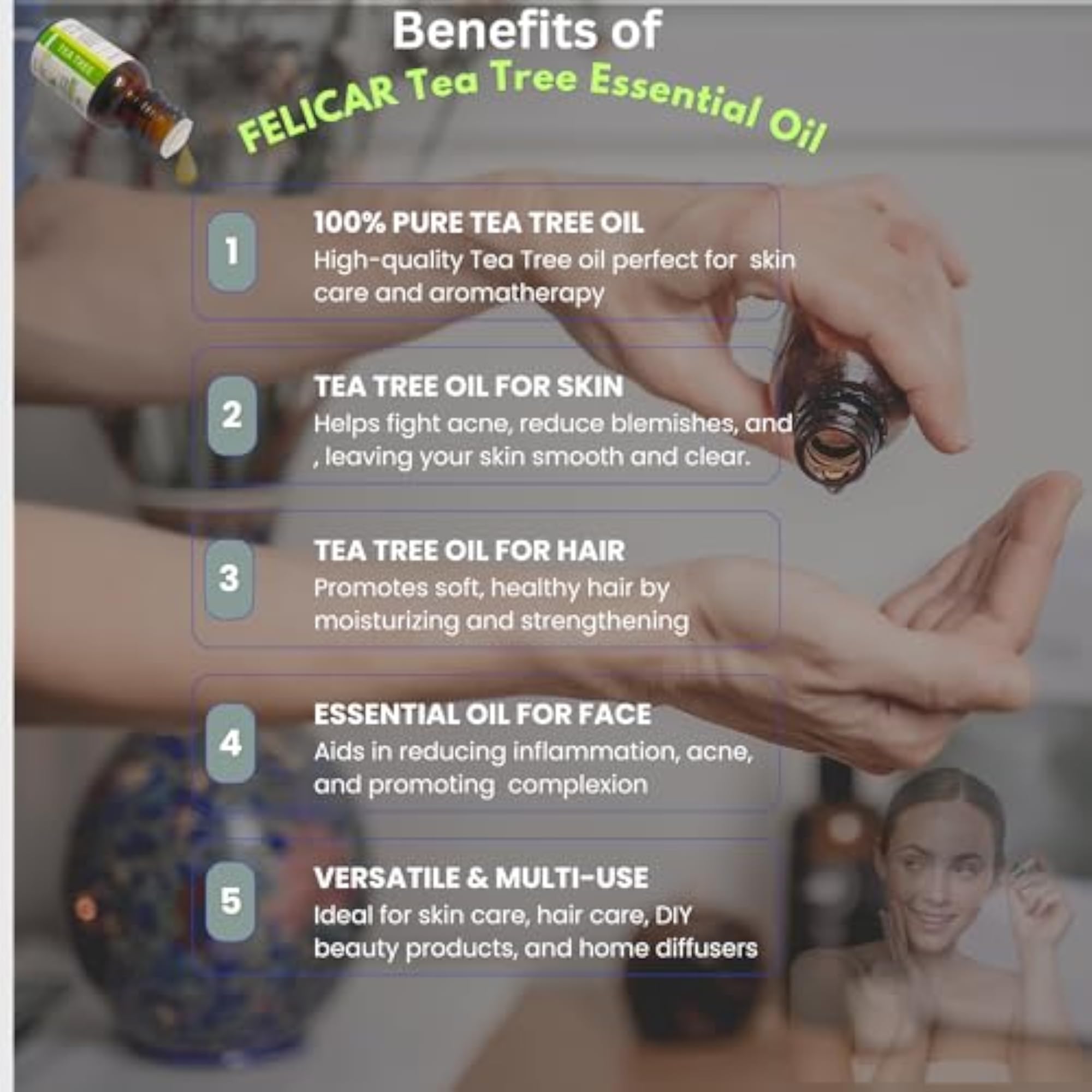 FELICAR Tea Tree Essential Oil, Natural Acne Treatment