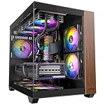 Genuine Walnut Wood PC Case, Pre-Installed 4 x 120mm ARGB & PWM Fans, Type-C Port, Panoramic View Tempered Glass Side Panel, Black, ATX Case, Mid-Tower, Mirage 6