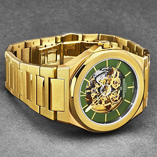 Manager Men's 'Open Mind' Green Dial Stainless Steel Bracelet Automatic Watch MAN-RO-12-GM2