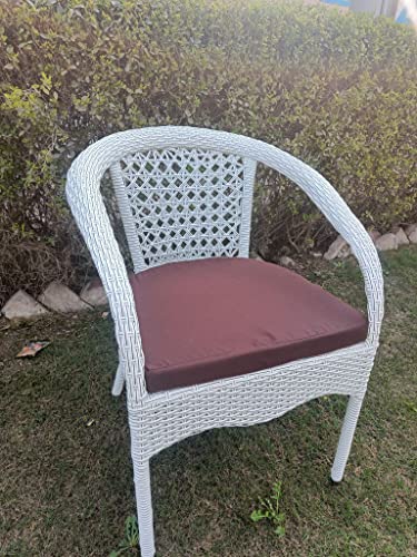 Image of Anaya Decor D-8 Chairs Table Set 4+1 Wicker Patio Furniture Sets 4 Chair and 1 Table with Cushions for Garden Balcony Bedroom Powder Coated Frame Uv Protected Wicker (Off White+Brown)