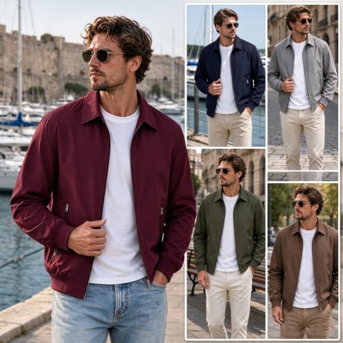 Windbreaker Jackets for Men Collared Full Zip Bomber Coat Pockets - image 5