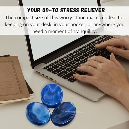 Image of Amazing Gemstone Alma Blue Agate Worry Stone, Healing Crystals - Piedra Crystal Fidget for Gift, Meditation, Calming, Relaxation, Stress Relief
