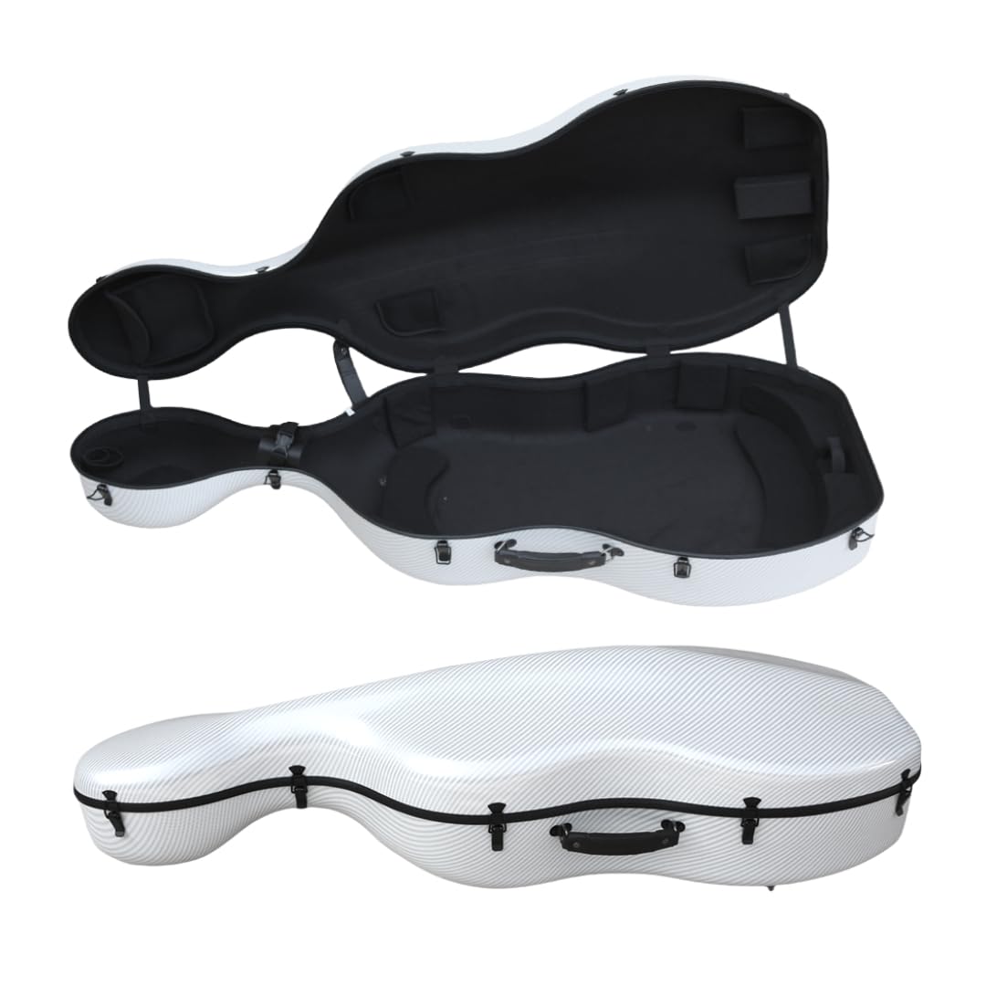 Custodia rigida in fibra di carbonio composita per violoncello 4/4 con ruote resistenti e cinghie per zaino, design a sospensione, manico integrato, guscio rigido impermeabile, peso 4 kg