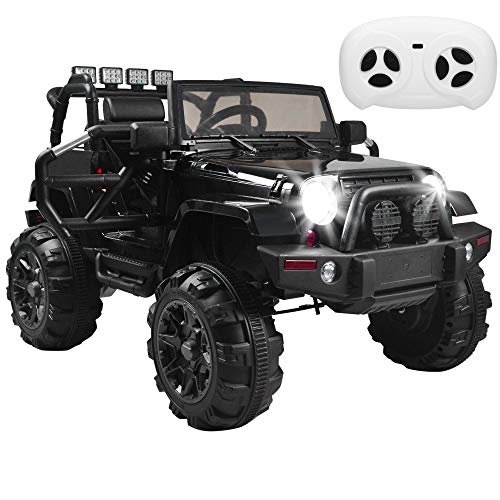 KepooMan 12V Ride On Cars Kids Remote Control Electric Truck Cars,3 Speeds SUV Power Motorized Cars Wheels,Spring Suspension,Led Head Lights - Black