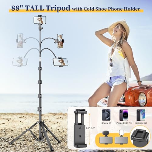 Flexible Tripod for iPhone, 88" Tall Cellphone Tripod with Gooseneck, Phone Holder and Wireless Remote, Phone Stand Tripod for Recording Filming, Camera Tripod Stand, Compatible with iPhone/Android - Image 4