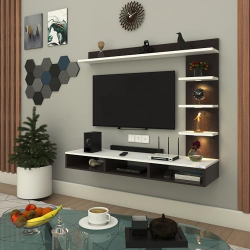 Image of Anikaa Tyron Engineered Wood Wall Mount TV Unit /TV Stand /Wall Set Top Box Stand /TV Cabinet /TV Entertainment Unit with LED Light (Wenge /White)(Ideal for Upto 42 inch)(D.I.Y)