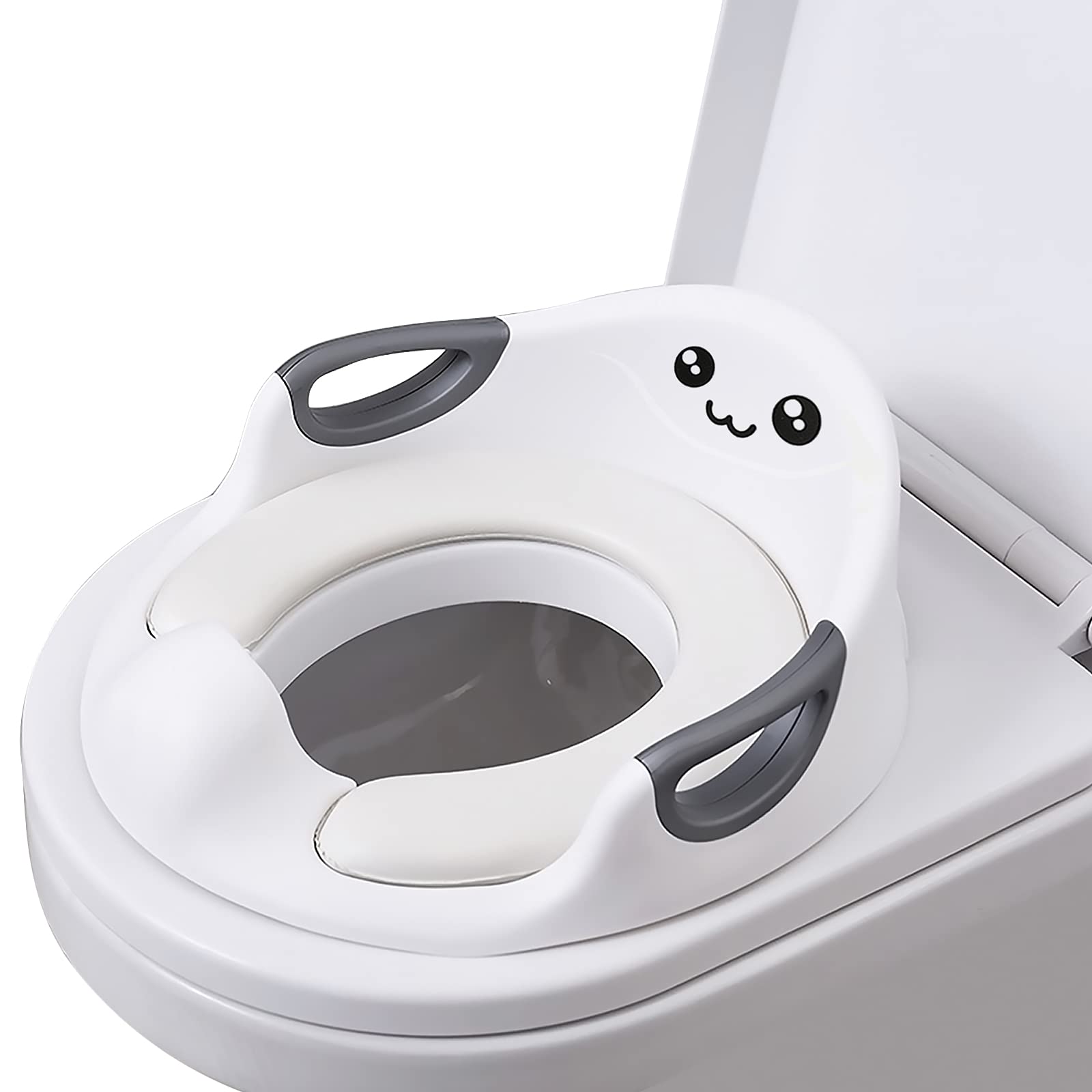 SONARIN Riduttore WC per Bambini,Sedile WC Portatile Ergonomico con Cuscino Staccabile/Paraspruzzi/Maniglia/Schienale per Ragazzi e Ragazze,Allenamento WC,Doppio Design Antiscivolo(Bianco)