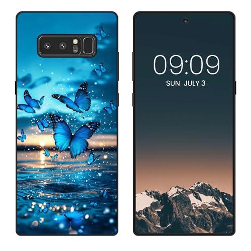 WUACYEAMING Funda Bonita para Samsung Galaxy Note 8,Carcasa con Aesthetic Lindo Dibujos,Ultrafina Suave TPU Antigolpes Case Divertidas Diseño Negro-Mariposa