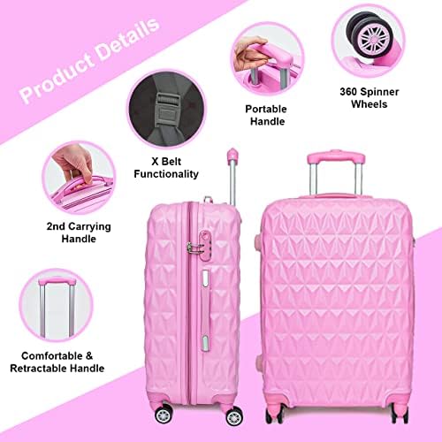 RMW Large Lightweight ABS Hard Shell Travel Hold Check in Luggage Spinner Suitcase with 4 Wheels (Pink)
