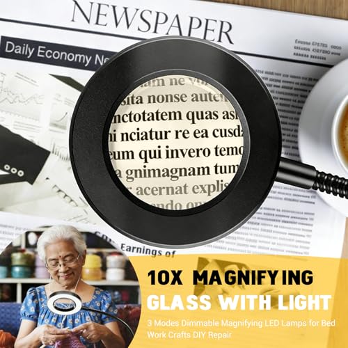 Image of ELEPHANTBOAT Table Lamp for Study Room USB Desk Clip Light, Study Table Lamp LED Reading Light for Book Desk Lamp with 10 Brightness, 10X Magnifying Glass, Flexible Gooseneck, USB Plug in