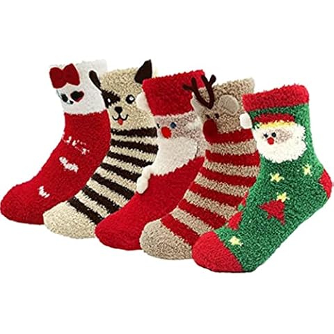DARENYI 5 Pairs Womens Fluffy Socks Winter Coral Fleece Fluffy Socks Bed Socks for Women Fluffy Socks Womens Christmas Winter Ladies Stocking Stuffers Christmas Slipper Gift Socks Cover