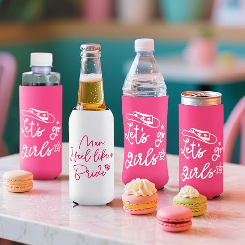 Image of 12 Pack Bachelorette Party Can Cooler Sleeves Bridal Shower Party Supplies Favors Decors, Bride Neoprene Insulated Can Sleeves for Bridesmaid Gifts (2026, 12 Oz Slim, Pink)