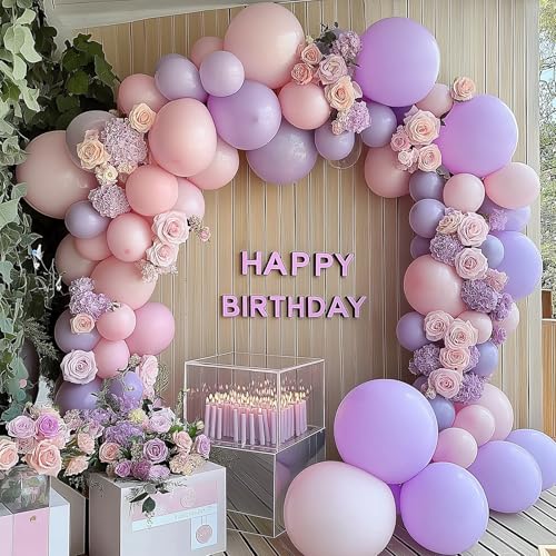 Image of RUBFAC 135pcs Pastel Purple Lavender Balloons Different Sizes 18 12 10 5 Inch for Garland Arch, Latex Light Purple Balloon for Birthday Party Baby Shower Gender Reveal Wedding Decorations