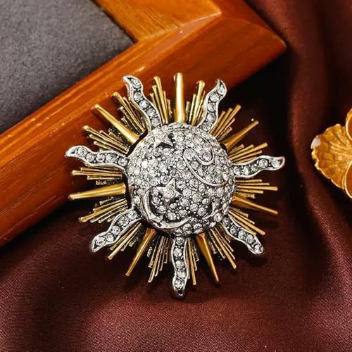 Image of Rhinestone Moon /Sun Brooch Pin for Women Crystal Celestial Brooches Elegant Dress Suit Accessories Sun /Moon Lapel Pins Jewelry