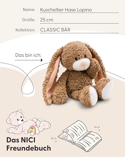 NICI Kuscheltier Hase Lopino 25cm - braun - Weiches Plüschtier – niedliches Stofftier zum Kuscheln & Spielen – tolle Geschenkidee für Kinder & Erwachsene | 62314