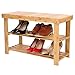 BAKAJI Panca Scaffale Scarpiera Portascarpe Casa Multiuso 2 Scaffali Legno di Bambu Dimensione 70x28x45cm Colore Bamboo Naturale (Seduta Normale)