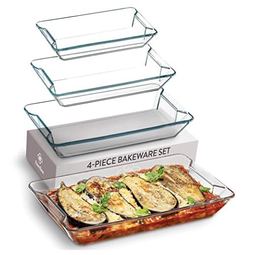 Superior Glass Casserole Dish Set - 4-Piece Rectangular Bakeware Set, Modern Unique Design Glass Baking-Dish Set - Grip Handles for Easy Carry from Hot Oven To Table, Nesting for Space-Saving Storage.
