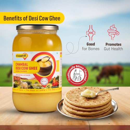 Image of Kisaansay Chambal Desi Cow Ghee 1L | 100% Pure Desi Cow Ghee | Traditionally Bilona Churned | Promotes Gut & Heart Health | Immunity Booster | Rich in Nutrients | Vedic Method | Authentic Ghee (1L)