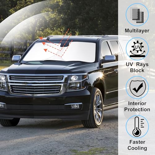 Image of Windshield Sun Shade Custom Fit for 2015-2020 Chevrolet /Chevy Suburban Accessories Foldable Sunshade Sun Blocker Protect Car from Sun Rays & Heat Damage Keep Car Cooler