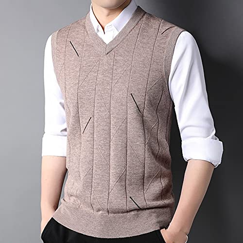 Chaleco de punto para hombre con cuello en V y botones color caqui grueso