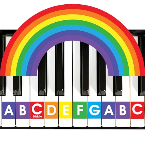 QMG Rainbow Color Piano and Keyboard Stickers for Kids, A B C Piano Notes Letters, Removable, No Residue Leaves
