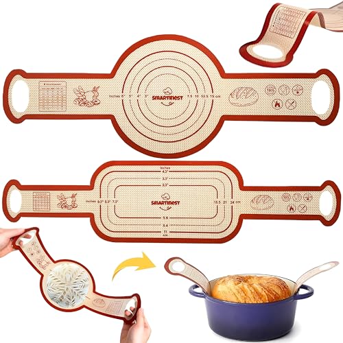 Sourdough Silicone Bread Sling For Dutch Oven, 2Pcs Non-Stick Reusable Baking Mat With Long Handles, Essentials Bread Making Supplies For Dough Transfer And Loaf Pan Lifter Liner, Set Of Oval & Round
