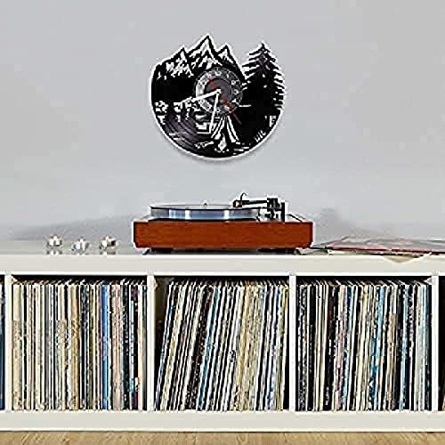 Horloge murale quartz silencieuse paysage aventure en vinyle noir